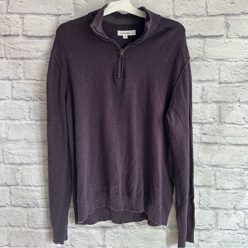 Preowned Calvin Klein Maroon Quarter Zip Pullover Jacket Sweater Mens Xl
